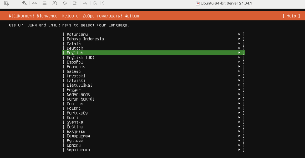 Pilih bahasa installasi ubuntu