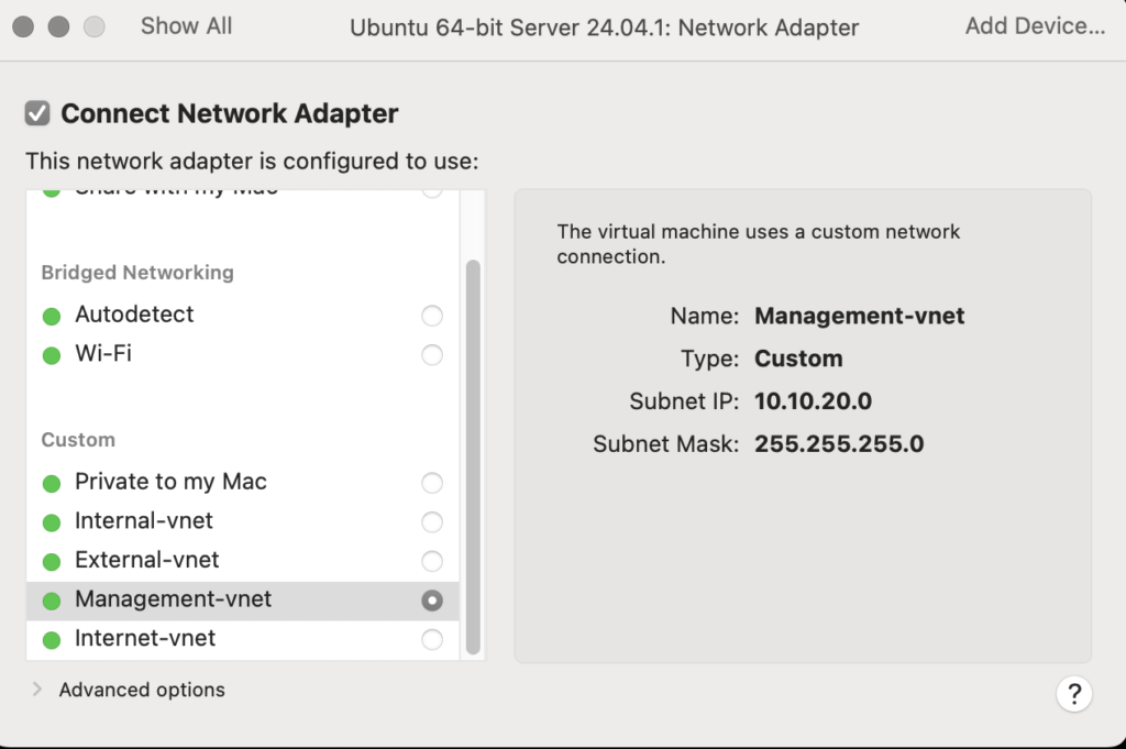 konfigurasi interface untuk instalasi ubuntu pada vmware fusion